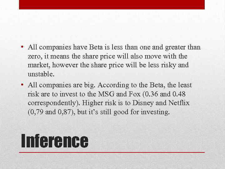  • All companies have Beta is less than one and greater than zero,