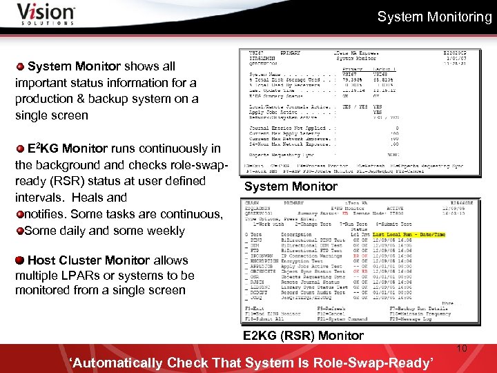 System Monitoring System Monitor shows all important status information for a production & backup