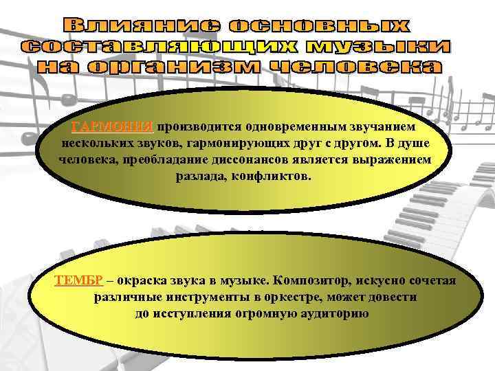 ГАРМОНИЯ производится одновременным звучанием ГАРМОНИЯ нескольких звуков, гармонирующих друг с другом. В душе человека,