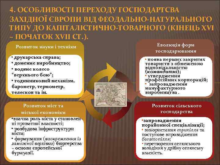 4. ОСОБЛИВОСТІ ПЕРЕХОДУ ГОСПОДАРТСВА ЗАХІДНОЇ ЄВРОПИ ВІД ФЕОДАЛЬНО-НАТУРАЛЬНОГО ТИПУ ДО КАПІТАЛІСТИЧНО-ТОВАРНОГО (КІНЕЦЬ ХVІ –