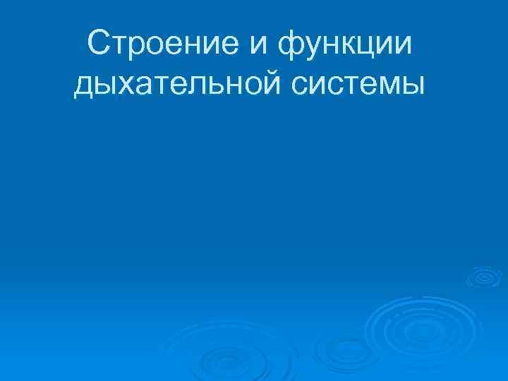 Строение и функции дыхательной системы 