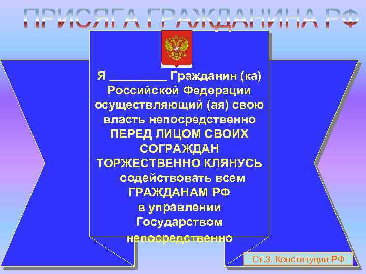 Я Гражданин (ка) Российской Федерации осуществляющий (ая) свою власть непосредственно ПЕРЕД ЛИЦОМ СВОИХ СОГРАЖДАН