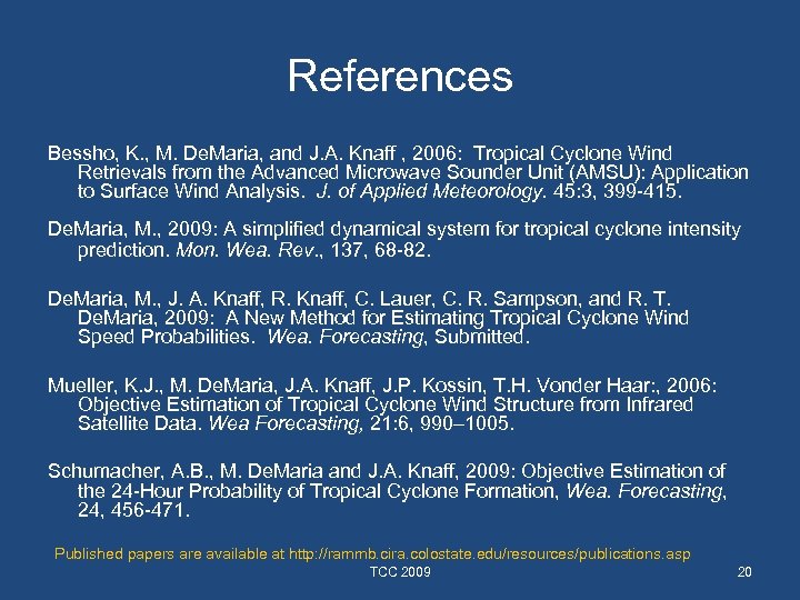References Bessho, K. , M. De. Maria, and J. A. Knaff , 2006: Tropical