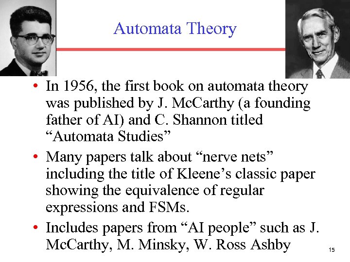 Automata Theory • In 1956, the first book on automata theory was published by