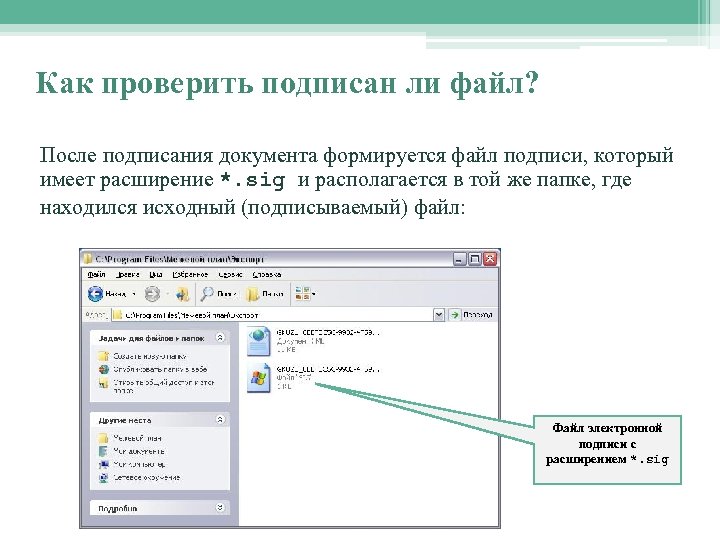 Как проверить подписан ли файл? После подписания документа формируется файл подписи, который имеет расширение