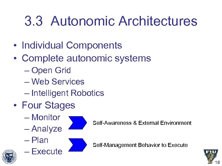 3. 3 Autonomic Architectures • Individual Components • Complete autonomic systems – Open Grid
