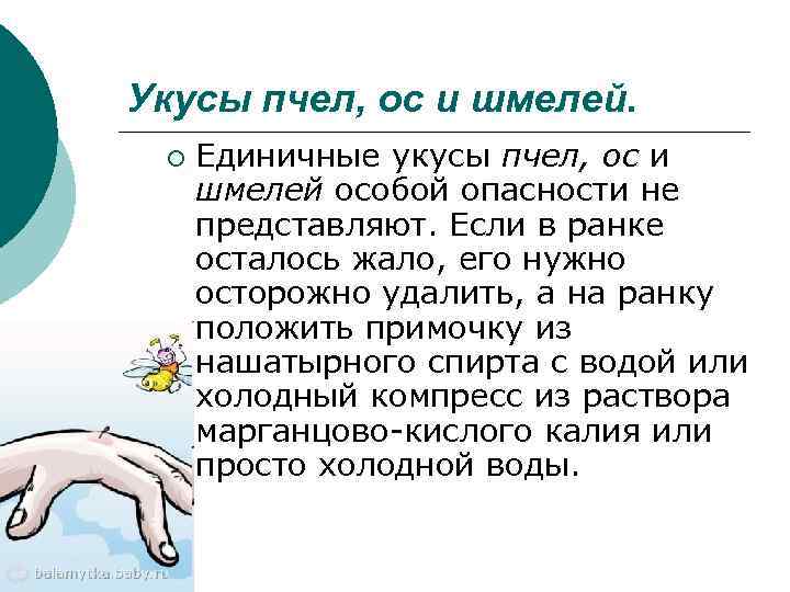 Укусы пчел, ос и шмелей. ¡ Единичные укусы пчел, ос и шмелей особой опасности