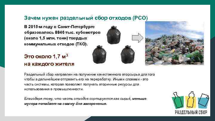 Зачем нужен раздельный сбор отходов (РСО) В 2015 -м году в Санкт-Петербурге образовалось 8846