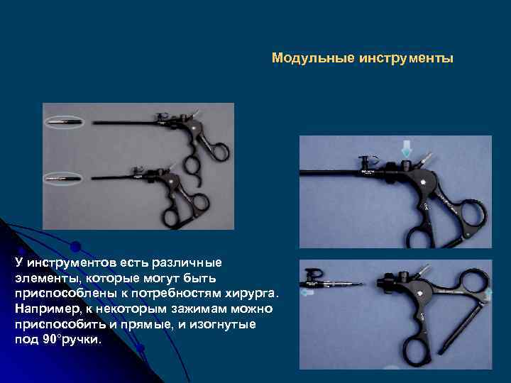 Модульные инструменты У инструментов есть различные элементы, которые могут быть приспособлены к потребностям хирурга.