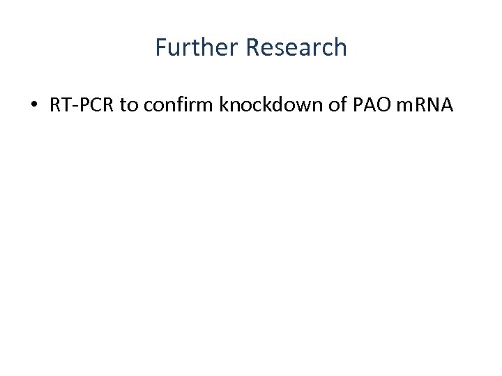 Further Research • RT-PCR to confirm knockdown of PAO m. RNA 
