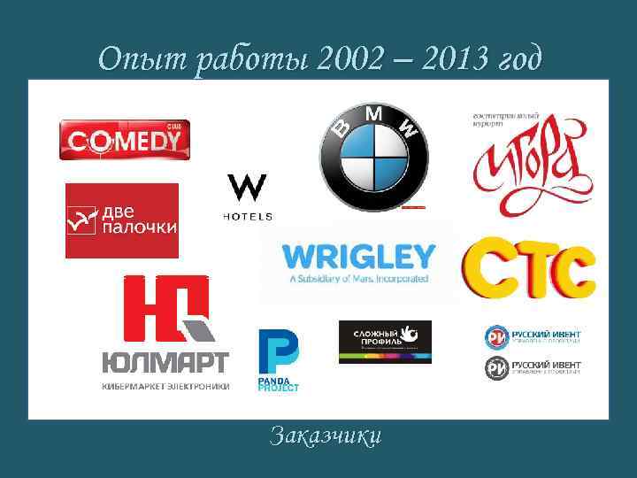 Опыт работы 2002 – 2013 год Заказчики 