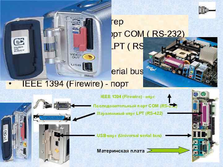  • Порты ввода в компьютер • Последовательный порт СОМ ( RS-232) • Параллельный