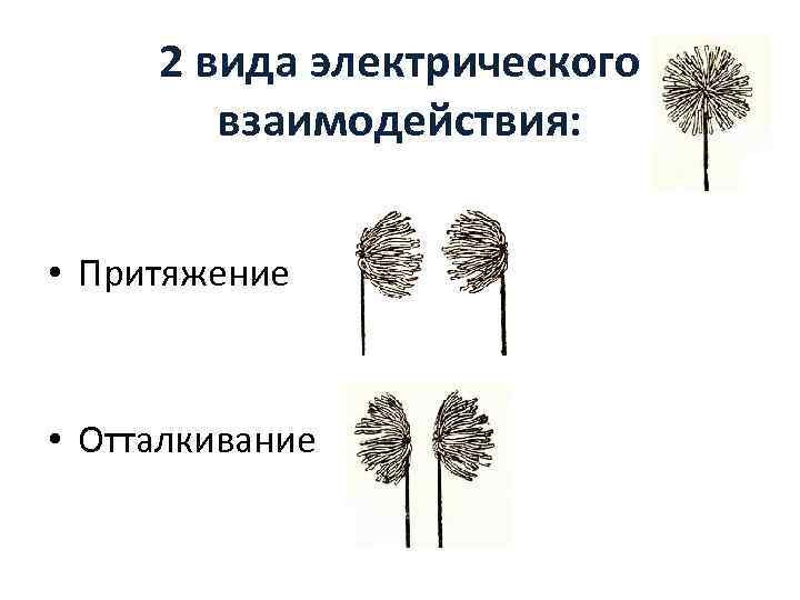 2 вида электрического взаимодействия: • Притяжение • Отталкивание 