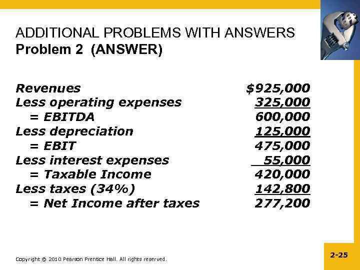 ADDITIONAL PROBLEMS WITH ANSWERS Problem 2 (ANSWER) Revenues Less operating expenses = EBITDA Less