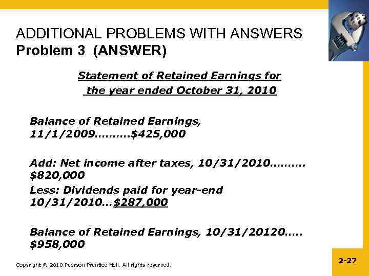 ADDITIONAL PROBLEMS WITH ANSWERS Problem 3 (ANSWER) Statement of Retained Earnings for the year