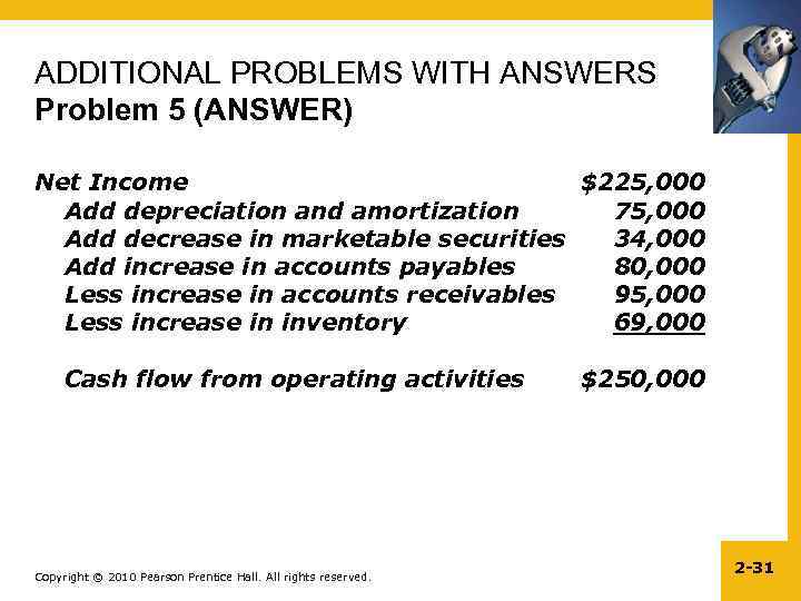ADDITIONAL PROBLEMS WITH ANSWERS Problem 5 (ANSWER) Net Income $225, 000 Add depreciation and