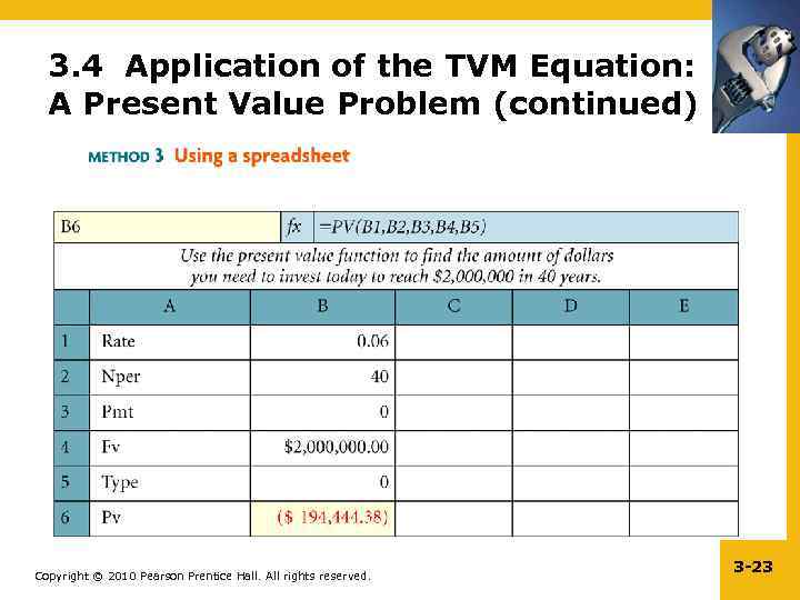 3. 4 Application of the TVM Equation: A Present Value Problem (continued) Copyright ©