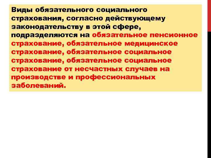 Виды обязательного социального страхования, согласно действующему законодательству в этой сфере, подразделяются на обязательное пенсионное