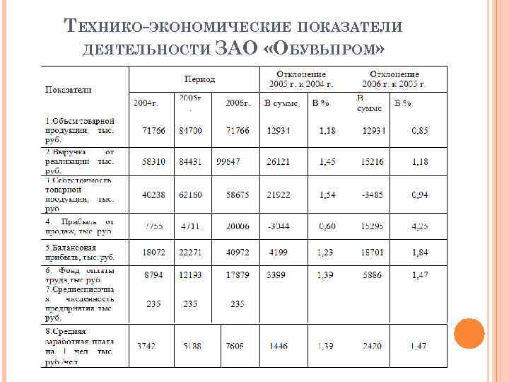 Технико экономическая характеристика деятельности