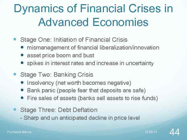 Dynamics of Financial Crises in Advanced Economies Stage One: Initiation of Financial Crisis mismanagement