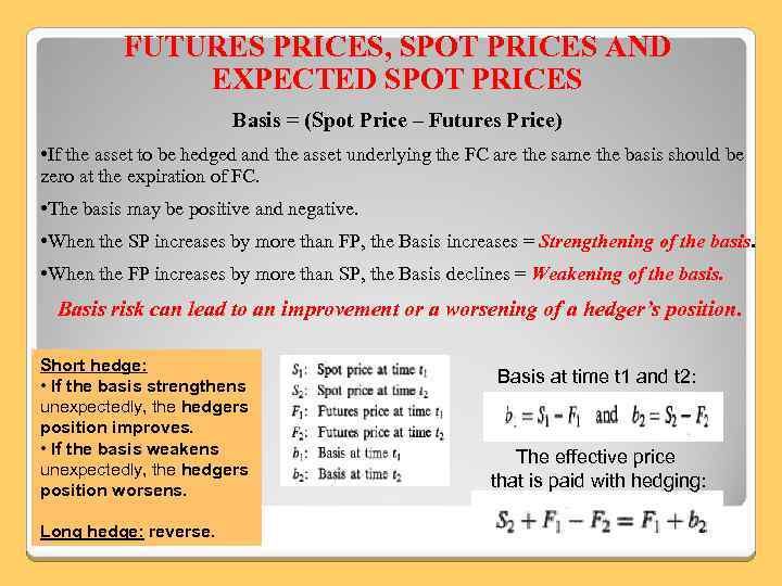 FUTURES PRICES, SPOT PRICES AND EXPECTED SPOT PRICES Basis = (Spot Price – Futures