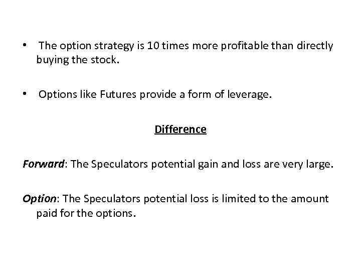  • The option strategy is 10 times more profitable than directly buying the