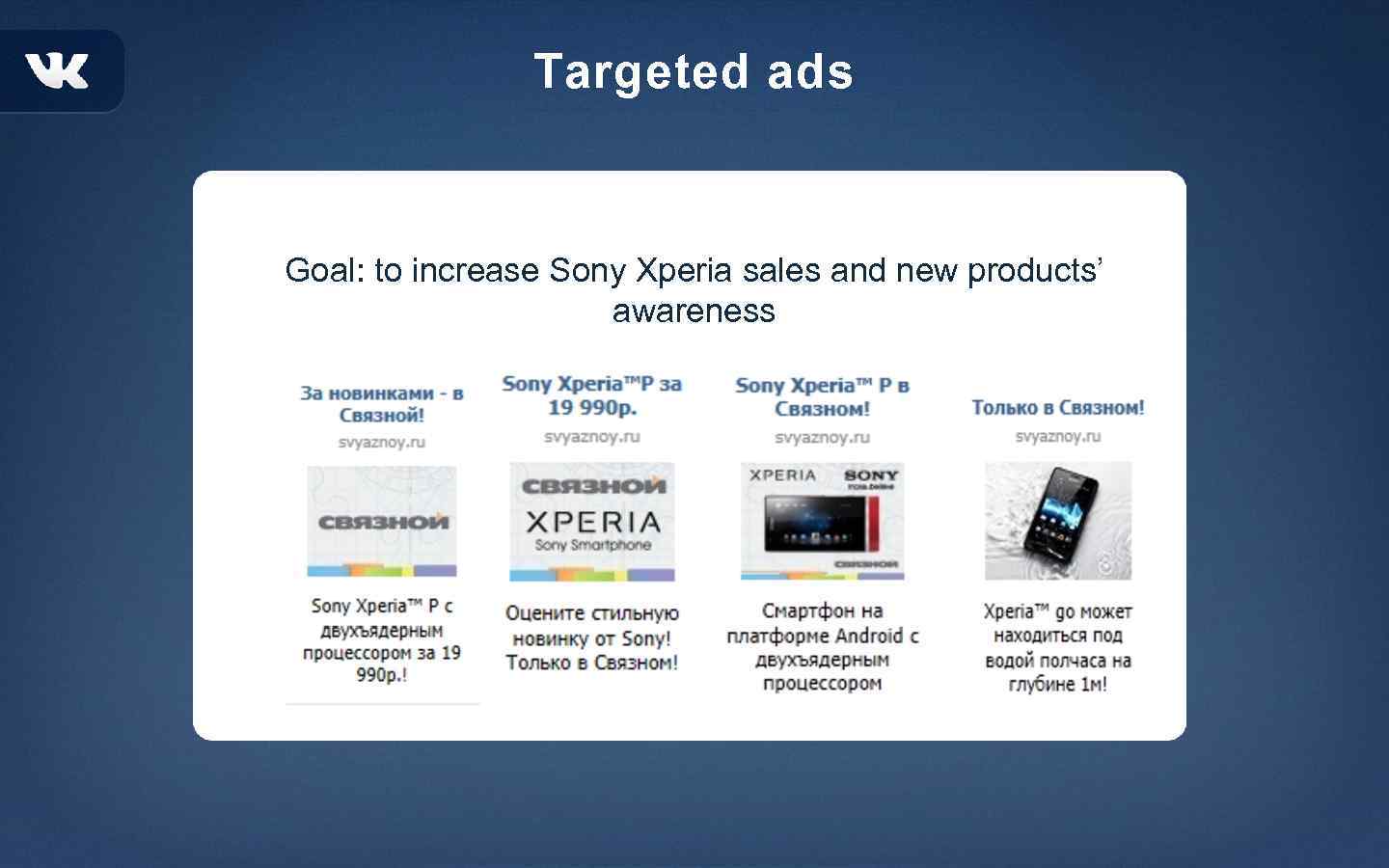Targeted ads Goal: to increase Sony Xperia sales and new products’ awareness 