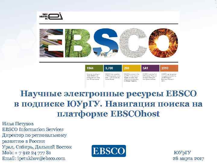 Научные электронные ресурсы EBSCO в подписке ЮУр. ГУ. Навигация поиска на платформе EBSCOhost Илья