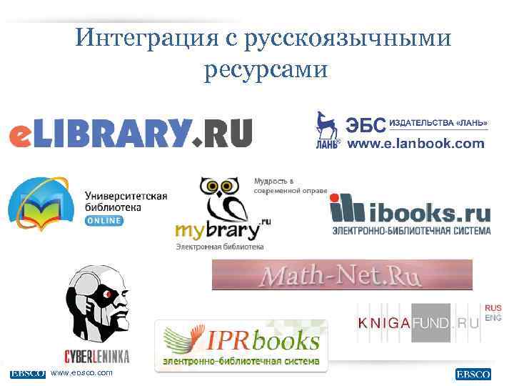 Интеграция с русскоязычными ресурсами www. ebsco. com 