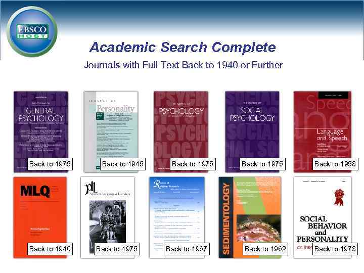 Academic Search Complete Journals with Full Text Back to 1940 or Further Back to