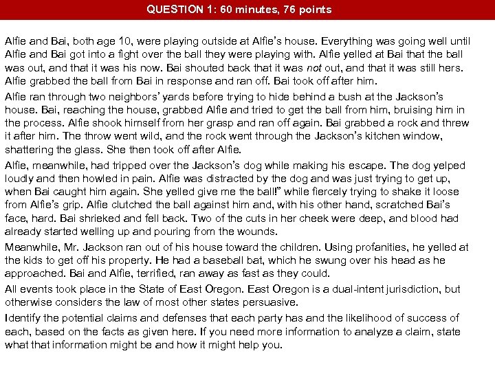 QUESTION 1: 60 minutes, 76 points Alfie and Bai, both age 10, were playing
