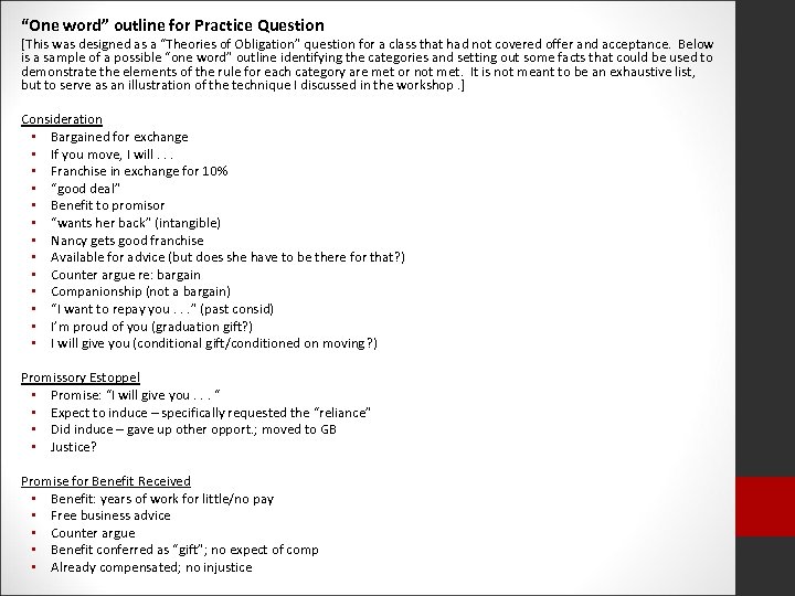 “One word” outline for Practice Question [This was designed as a “Theories of Obligation”