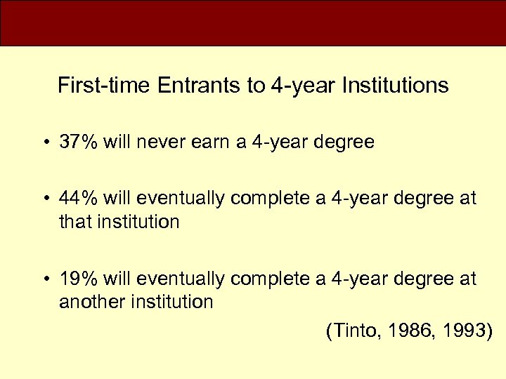 First-time Entrants to 4 -year Institutions • 37% will never earn a 4 -year