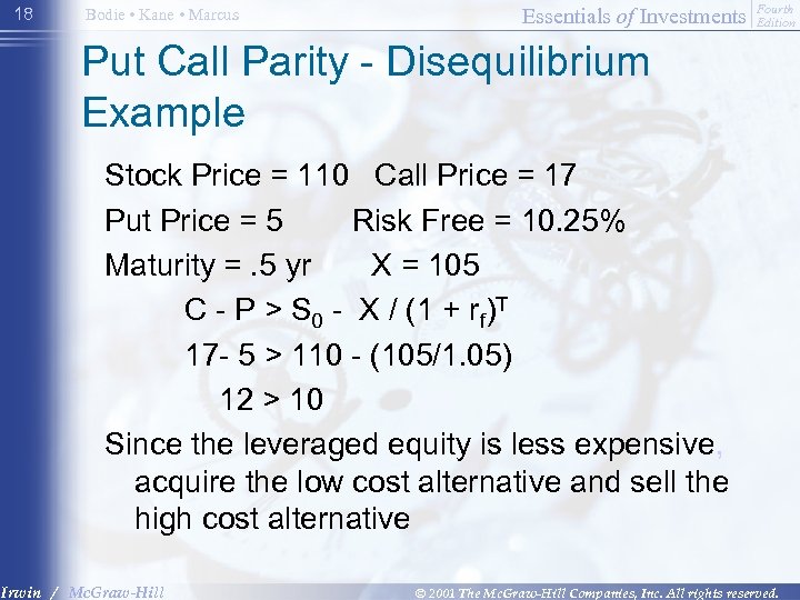 18 Bodie • Kane • Marcus Essentials of Investments Fourth Edition Put Call Parity