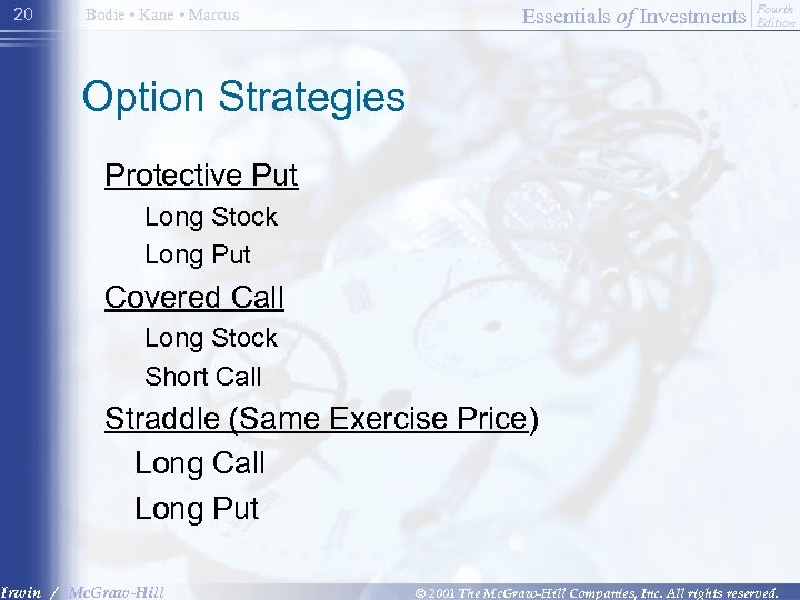 20 Bodie • Kane • Marcus Essentials of Investments Fourth Edition Option Strategies Protective