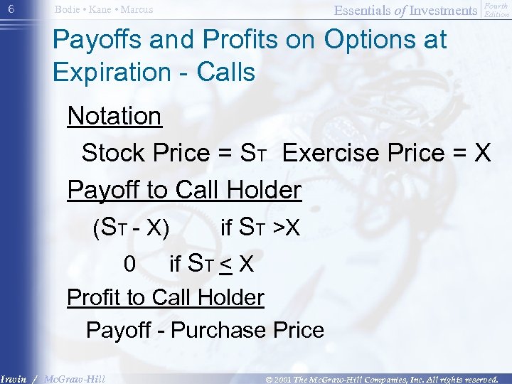 6 Essentials of Investments Bodie • Kane • Marcus Fourth Edition Payoffs and Profits