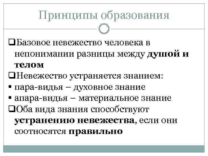 Принципы образования q. Базовое невежество человека в непонимании разницы между душой и телом q.