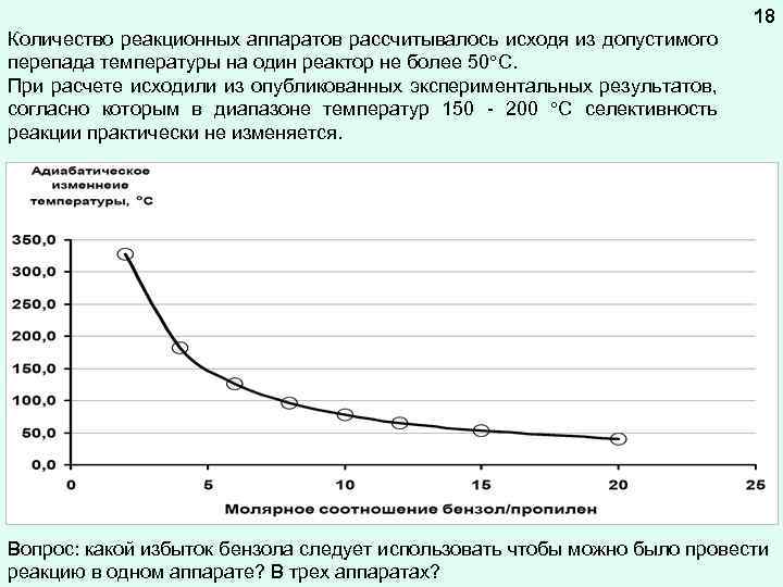 18 Количество реакционных аппаратов рассчитывалось исходя из допустимого перепада температуры на один реактор не