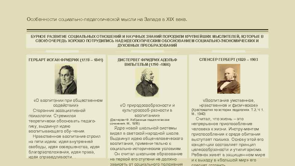 Особенности социально-педагогической мысли на Западе в XIX веке. БУРНОЕ РАЗВИТИЕ СОЦИАЛЬНЫХ ОТНОШЕНИЙ И НАУЧНЫХ