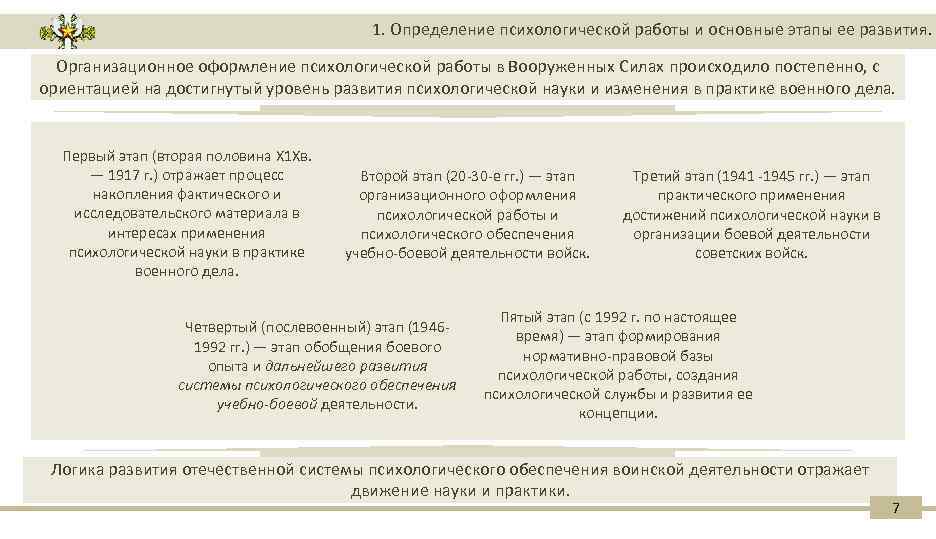 1. Определение психологической работы и основные этапы ее развития. Организационное оформление психологической работы в