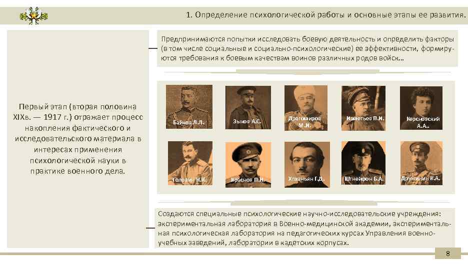 1. Определение психологической работы и основные этапы ее развития. Предпринимаются попытки исследовать боевую деятельность