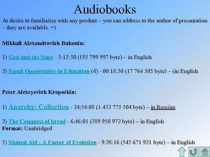 Audiobooks At desire to familiarize with any product – you can address to the