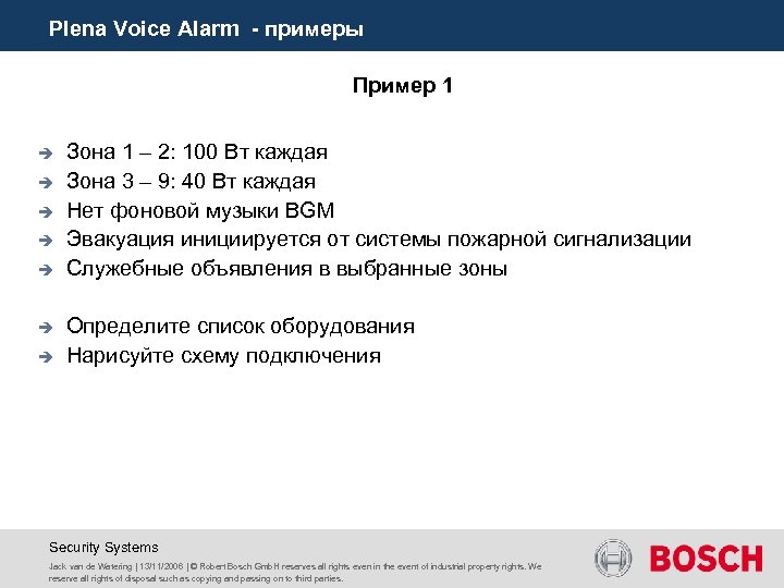 Plena Voice Alarm - примеры Пример 1 è è è è Зона 1 –