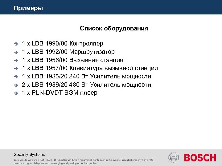 Примеры Список оборудования è è è è 1 x LBB 1990/00 Контроллер 1 x