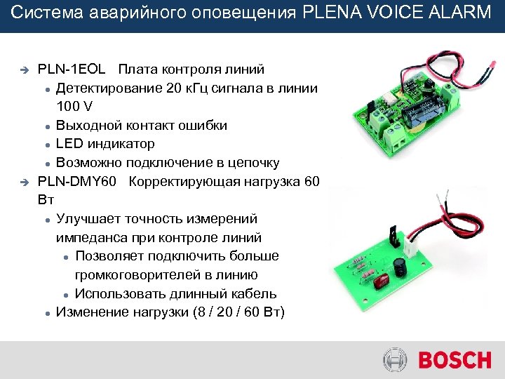 Система аварийного оповещения PLENA VOICE ALARM è è PLN-1 EOL Плата контроля линий Детектирование