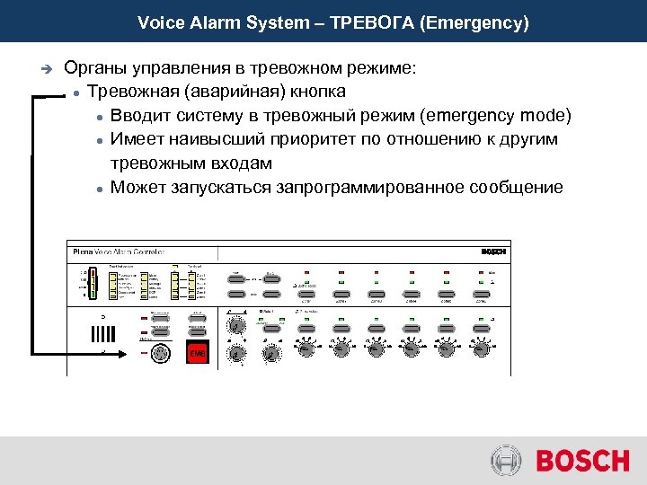 Voice Alarm System – ТРЕВОГА (Emergency) è Органы управления в тревожном режиме: Тревожная (аварийная)