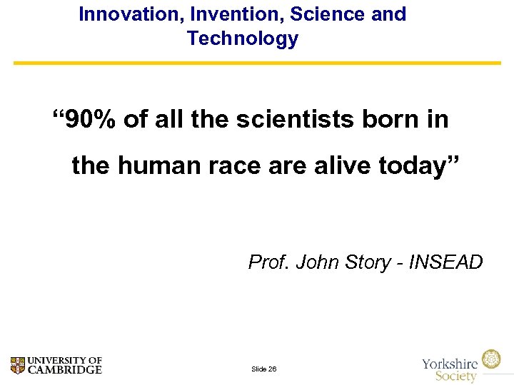 Innovation, Invention, Science and Technology “ 90% of all the scientists born in the