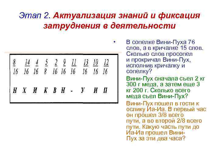 Этап 2. Актуализация знаний и фиксация затруднения в деятельности • • • В сопелке