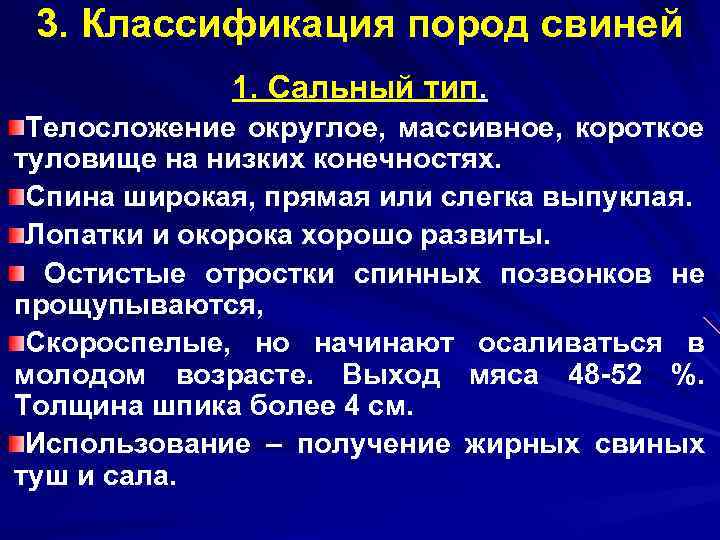 3. Классификация пород свиней 1. Сальный тип. Телосложение округлое, массивное, короткое туловище на низких