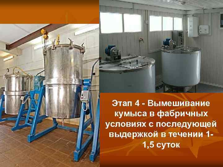 Этап 4 - Вымешивание кумыса в фабричных условиях с последующей выдержкой в течении 11,
